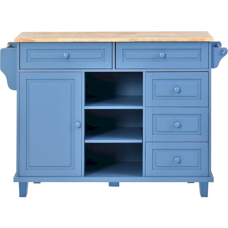 53-Inch Rolling Kitchen Island Cart with 5 Drawers and Adjustable Shelves