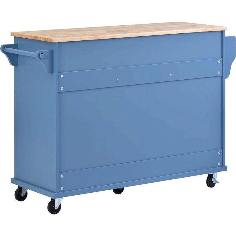 53-Inch Rolling Kitchen Island Cart with 5 Drawers and Adjustable Shelves
