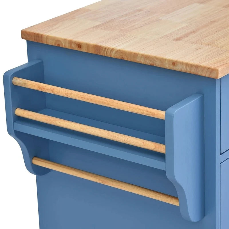 53-Inch Rolling Kitchen Island Cart with 5 Drawers and Adjustable Shelves
