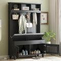 5-in-1 Hall Tree with Shutter Doors, Storage Bench, Coat Rack and 4 Hooks - 47.2" Wide
