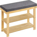 Bamboo Shoe Bench with 2 Shelves and Padded Seat - Entryway Shoe Rack