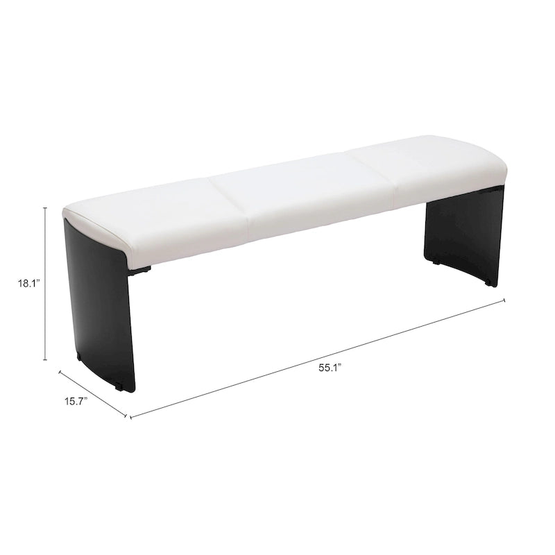 Modern Steel Frame Upholstered Bench - White Fabric Seat