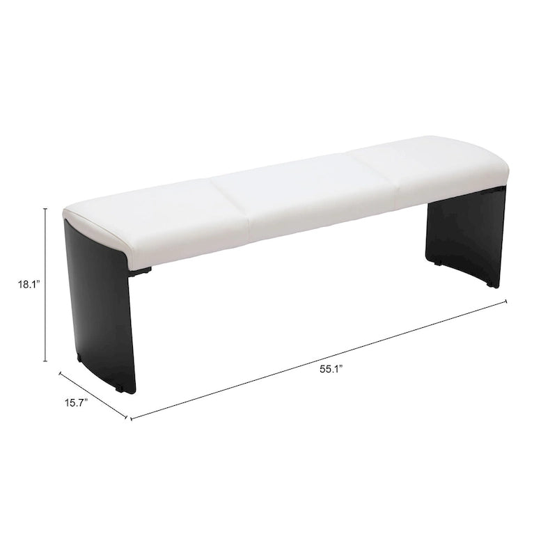Modern Steel Frame Upholstered Bench - White Fabric Seat