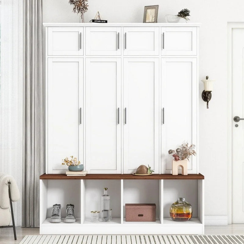 Hall Tree with Shoe Cubbies, Coat Rack and Storage Bench