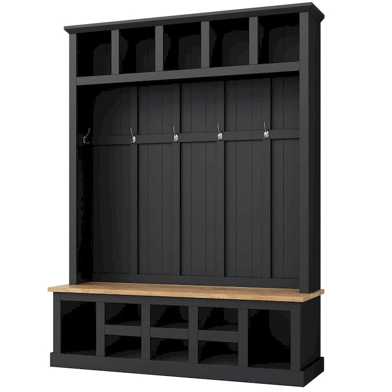 Hall Tree with Shoe Cubbies, Coat Rack and Storage Bench