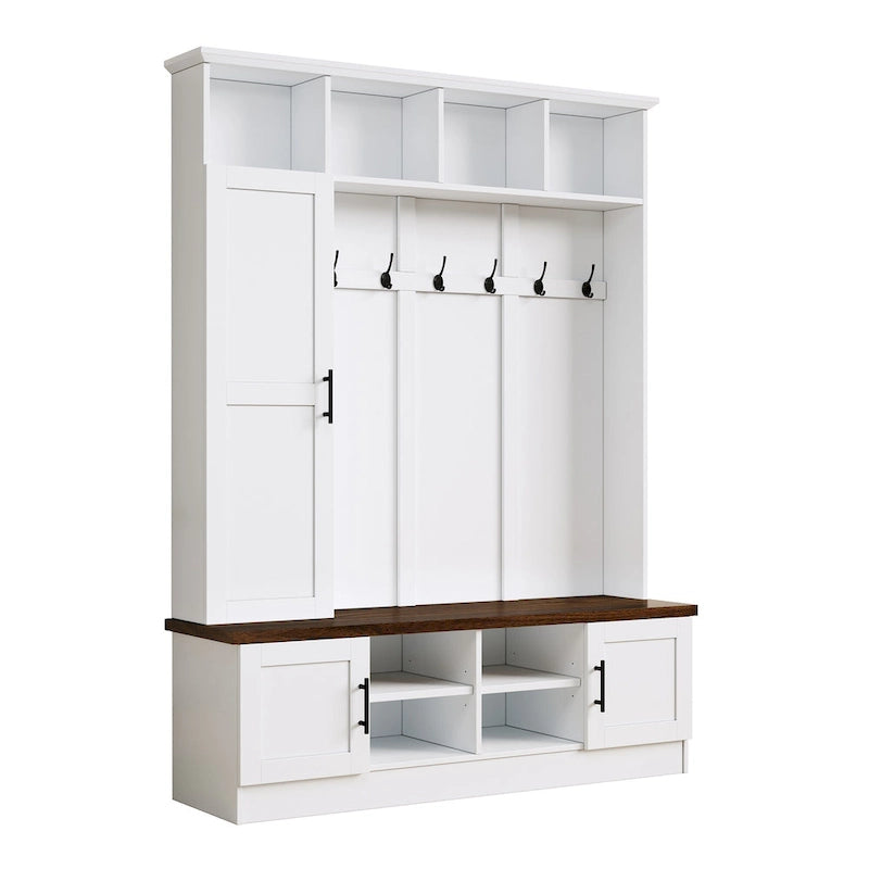 Hall Tree with Shoe Cubbies, Coat Rack and Storage Bench