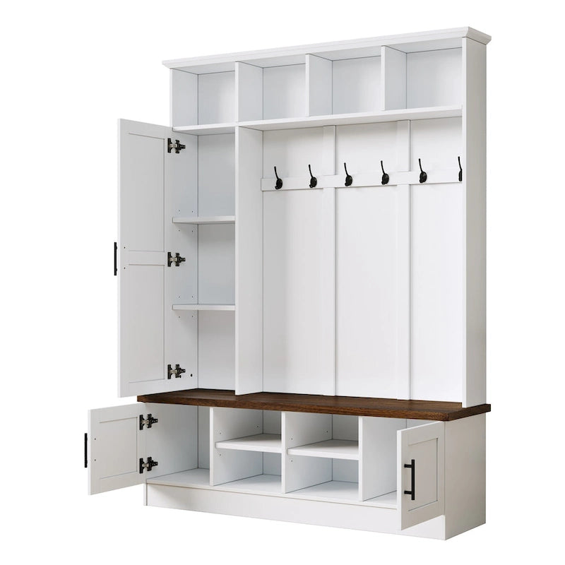 Hall Tree with Shoe Cubbies, Coat Rack and Storage Bench