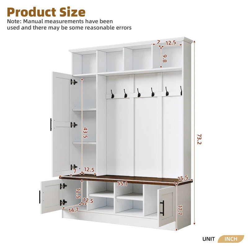 Hall Tree with Shoe Cubbies, Coat Rack and Storage Bench