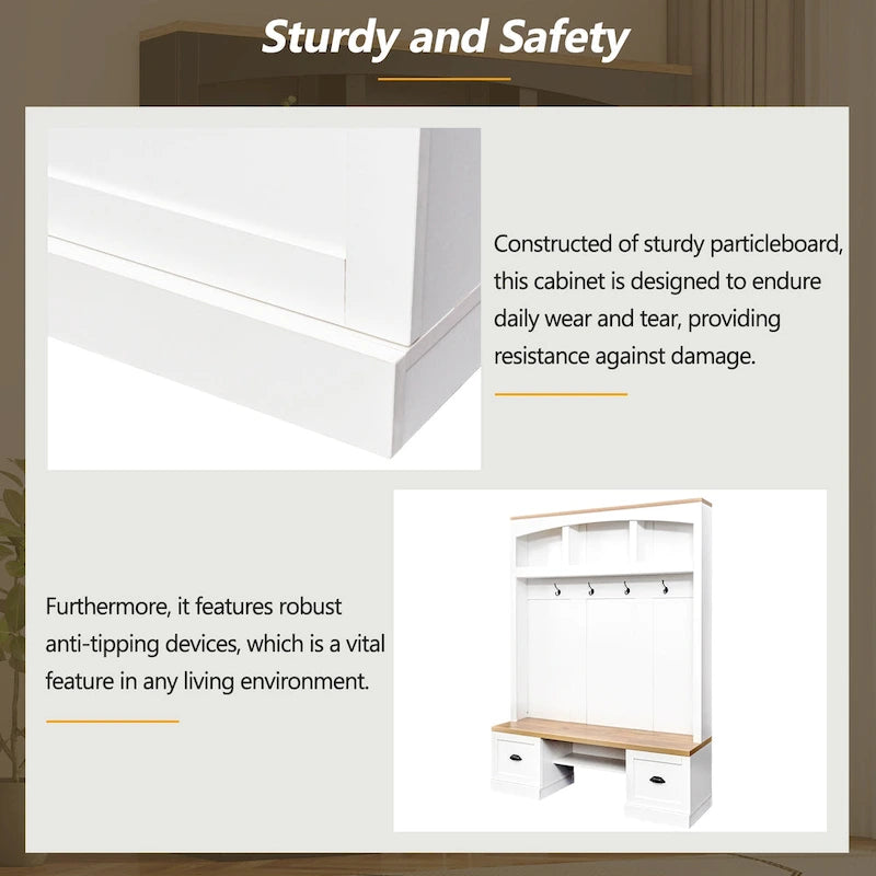 Hall Tree with Shoe Cubbies, Coat Rack and Storage Bench