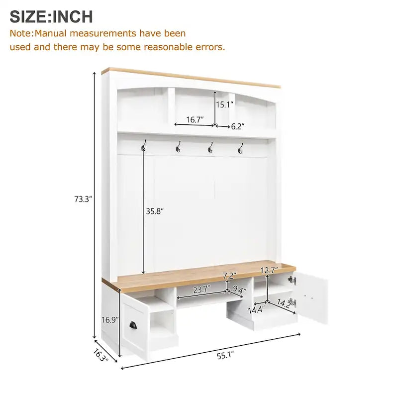 Hall Tree with Shoe Cubbies, Coat Rack and Storage Bench