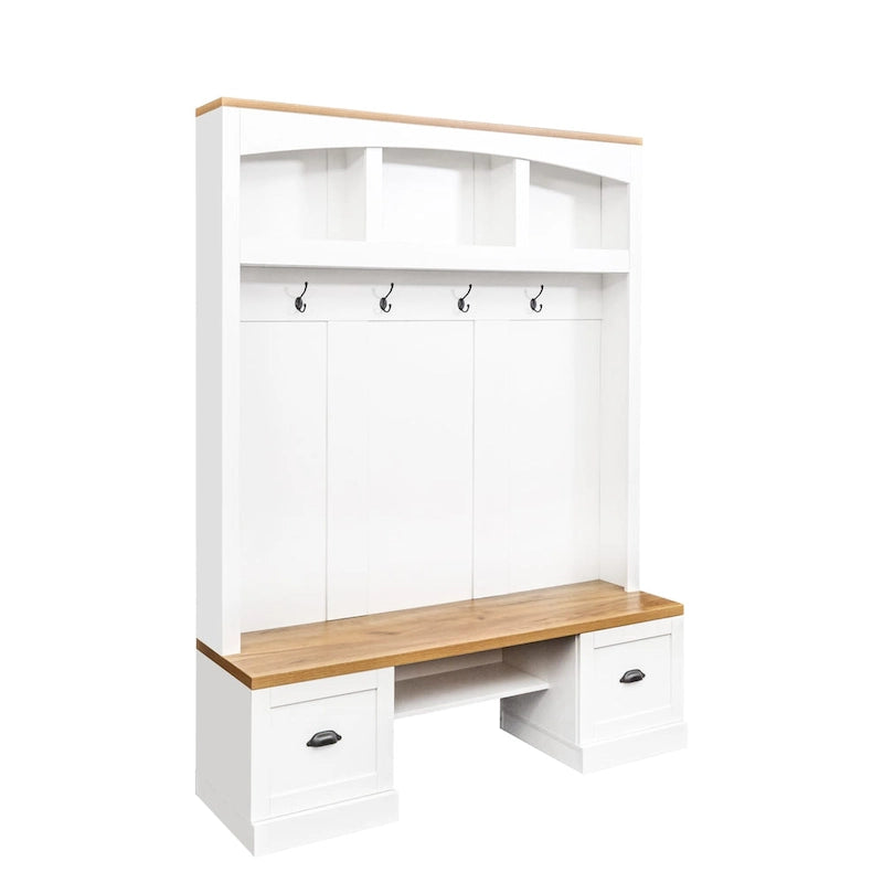Hall Tree with Shoe Cubbies, Coat Rack and Storage Bench