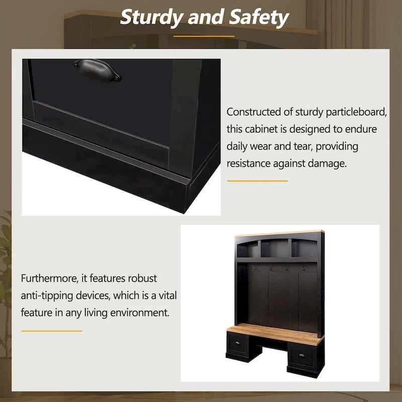 Hall Tree with Shoe Cubbies, Coat Rack and Storage Bench