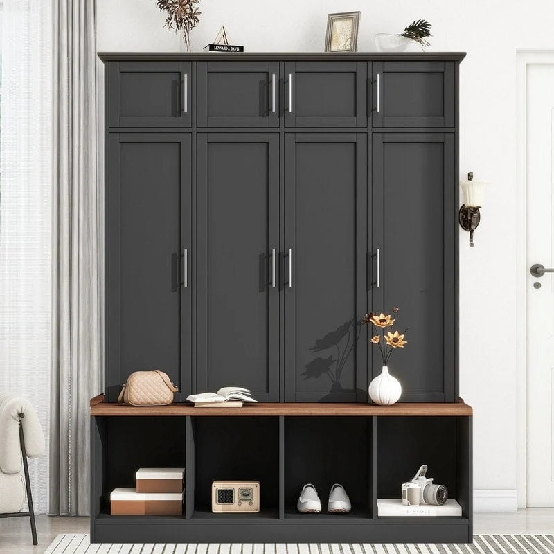 Hall Tree with Shoe Cubbies, Coat Rack and Storage Bench
