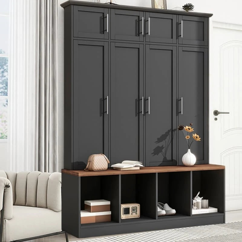 Hall Tree with Shoe Cubbies, Coat Rack and Storage Bench