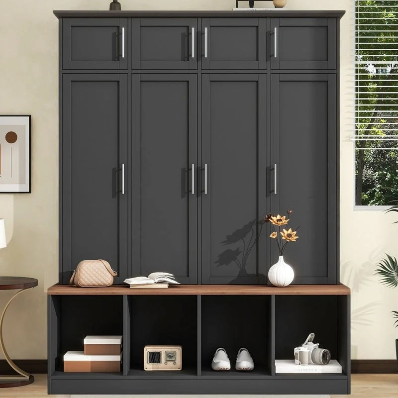 Hall Tree with Shoe Cubbies, Coat Rack and Storage Bench