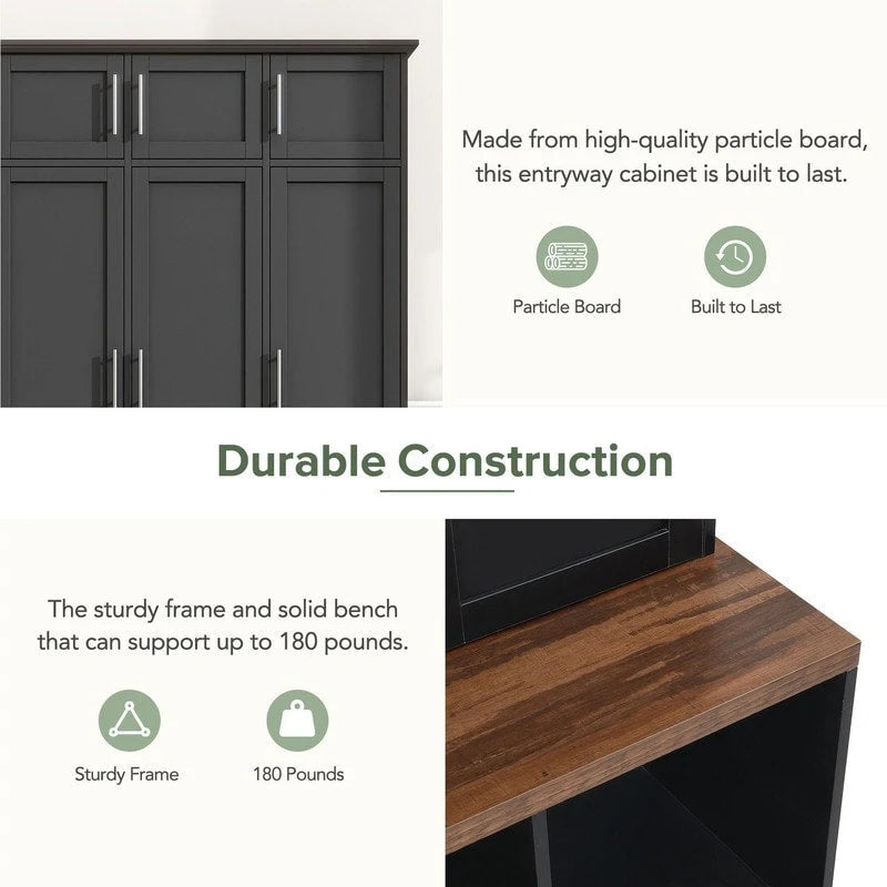 Hall Tree with Shoe Cubbies, Coat Rack and Storage Bench