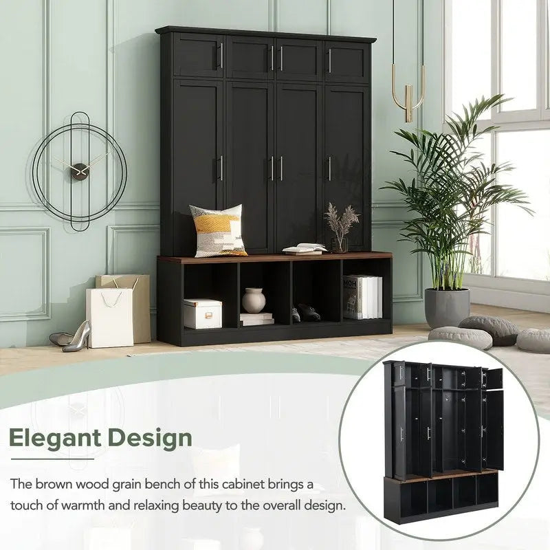 Hall Tree with Shoe Cubbies, Coat Rack and Storage Bench