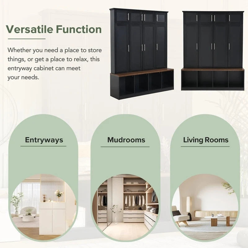 Hall Tree with Shoe Cubbies, Coat Rack and Storage Bench
