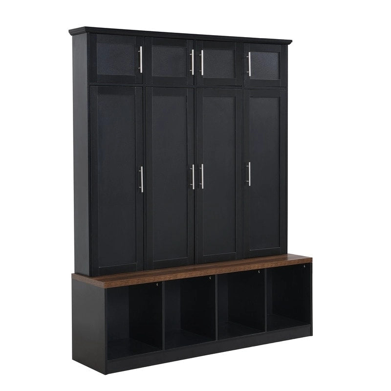 Hall Tree with Shoe Cubbies, Coat Rack and Storage Bench