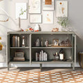34 Inch Tall 3-Door Accent Cabinet with Glass Doors and Adjustable Shelf