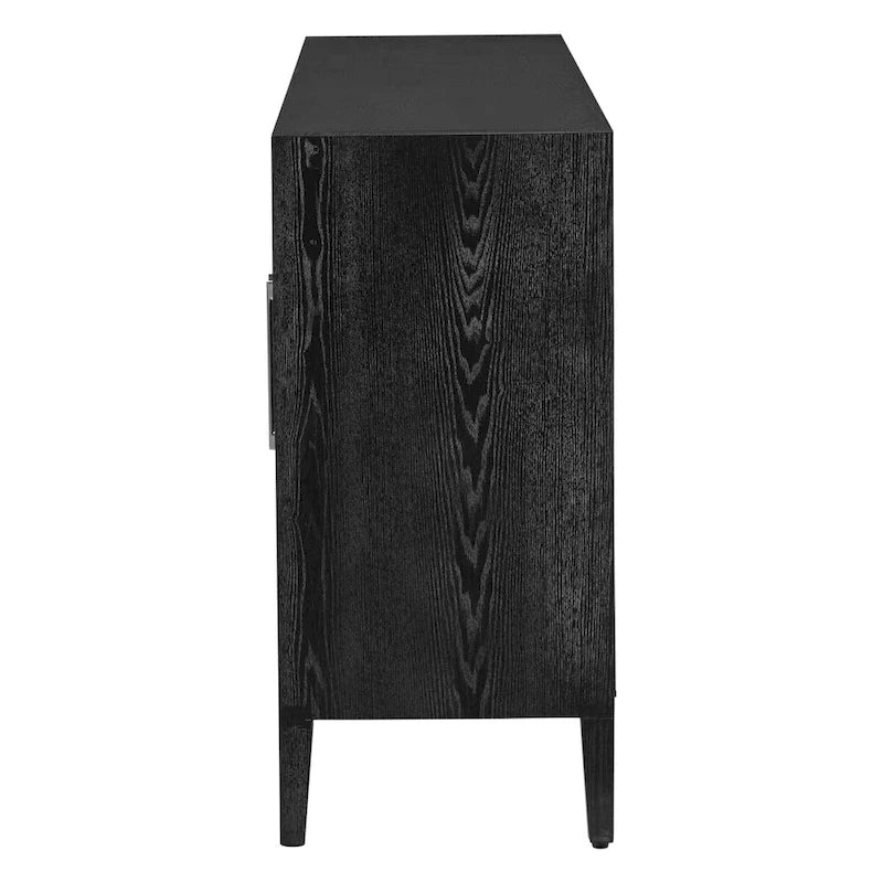 34 Inch Tall 3-Door Accent Cabinet with Glass Doors and Adjustable Shelf