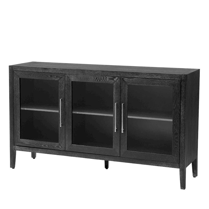 34 Inch Tall 3-Door Accent Cabinet with Glass Doors and Adjustable Shelf