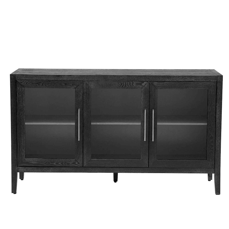 34 Inch Tall 3-Door Accent Cabinet with Glass Doors and Adjustable Shelf