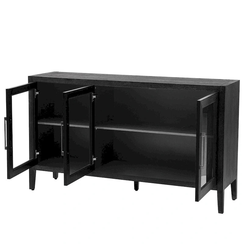 34 Inch Tall 3-Door Accent Cabinet with Glass Doors and Adjustable Shelf