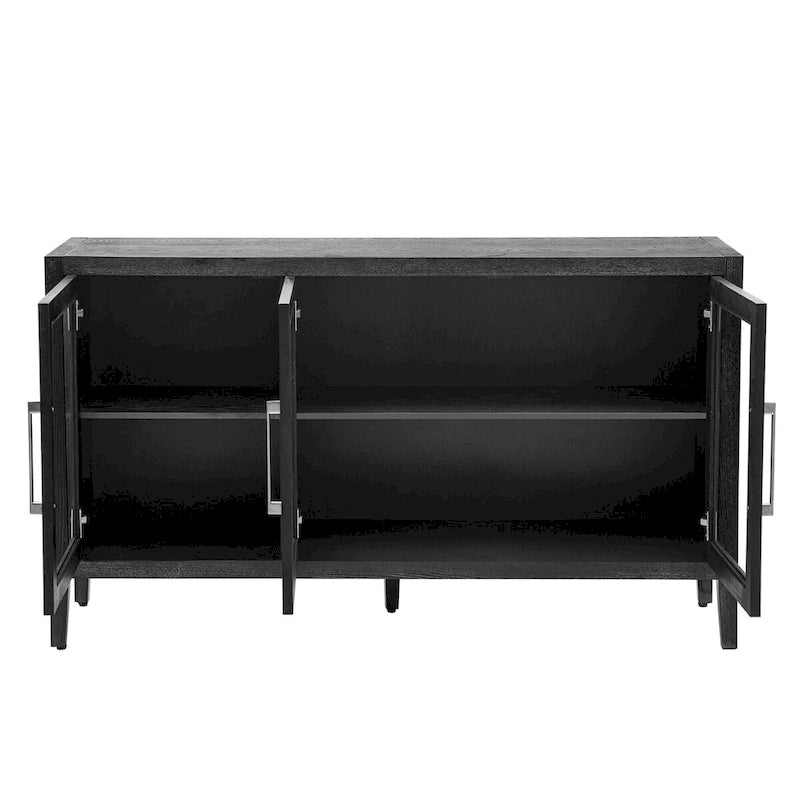 34 Inch Tall 3-Door Accent Cabinet with Glass Doors and Adjustable Shelf