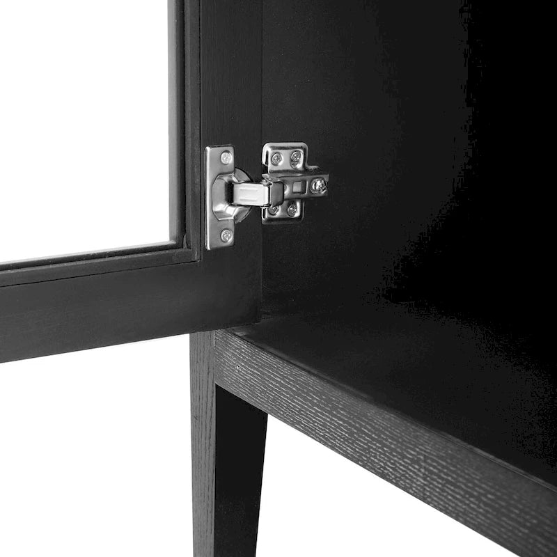 34 Inch Tall 3-Door Accent Cabinet with Glass Doors and Adjustable Shelf