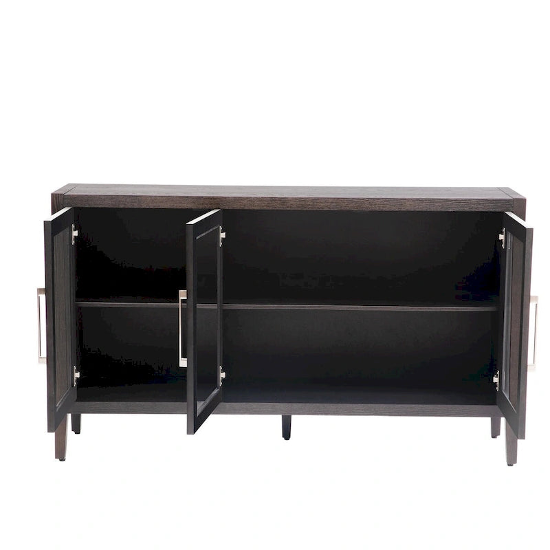 34 Inch Tall 3-Door Accent Cabinet with Glass Doors and Adjustable Shelf