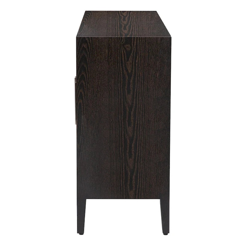 34 Inch Tall 3-Door Accent Cabinet with Glass Doors and Adjustable Shelf