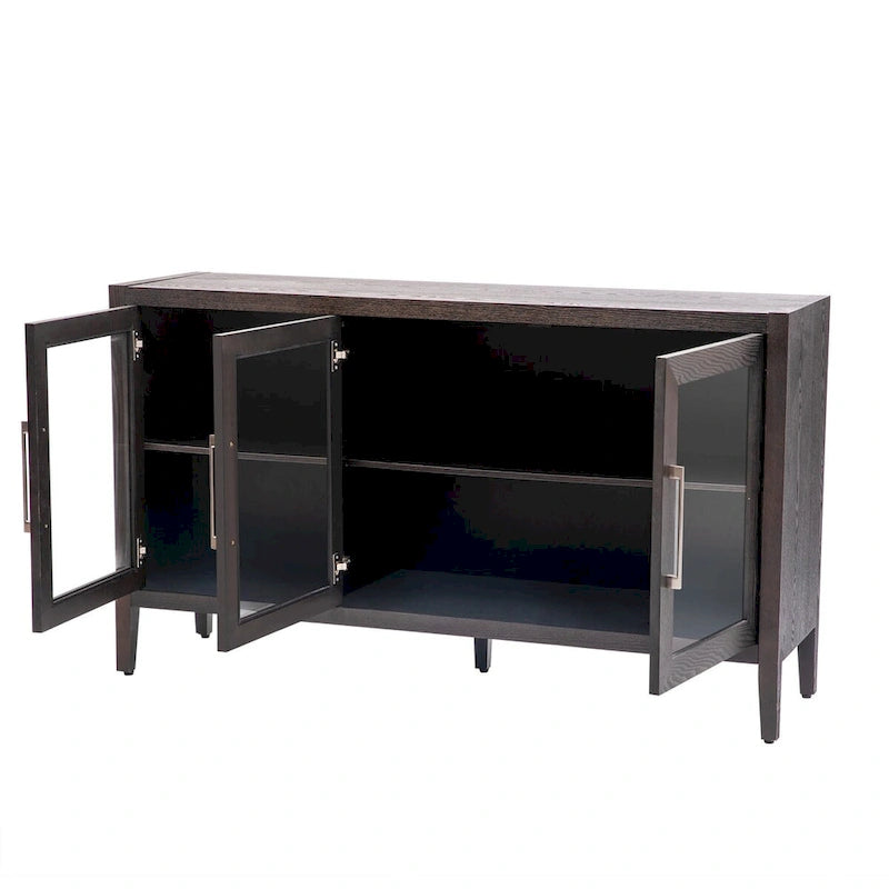 34 Inch Tall 3-Door Accent Cabinet with Glass Doors and Adjustable Shelf