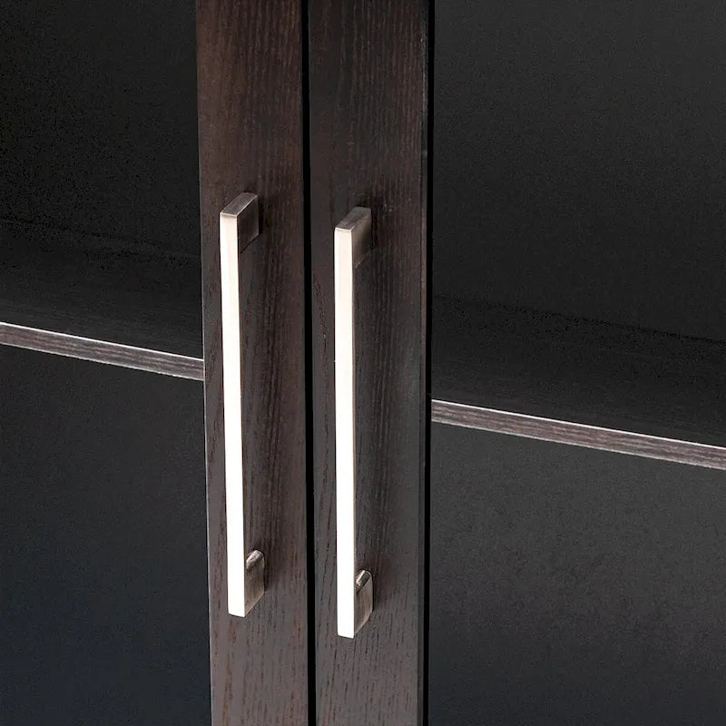 34 Inch Tall 3-Door Accent Cabinet with Glass Doors and Adjustable Shelf