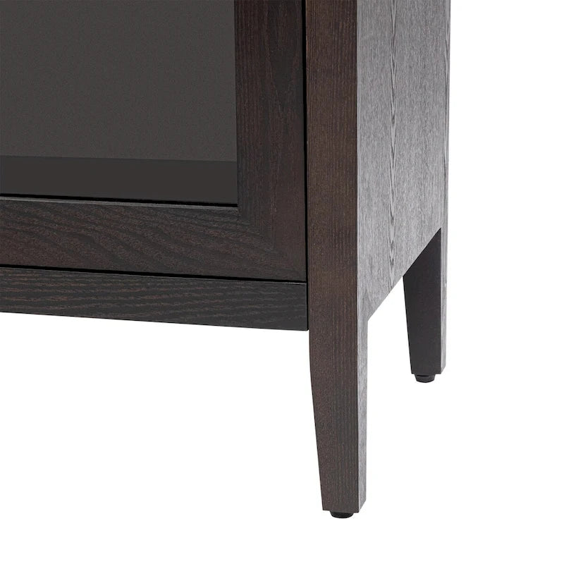 34 Inch Tall 3-Door Accent Cabinet with Glass Doors and Adjustable Shelf