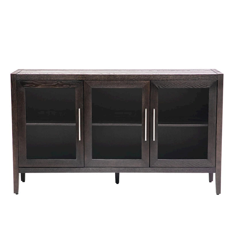 34 Inch Tall 3-Door Accent Cabinet with Glass Doors and Adjustable Shelf