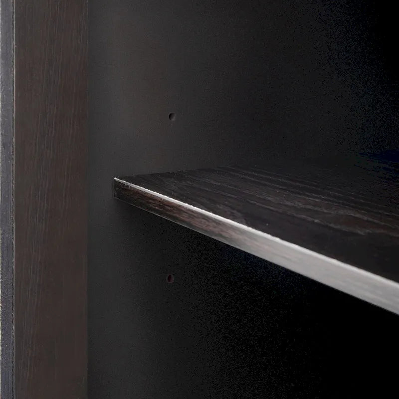 34 Inch Tall 3-Door Accent Cabinet with Glass Doors and Adjustable Shelf