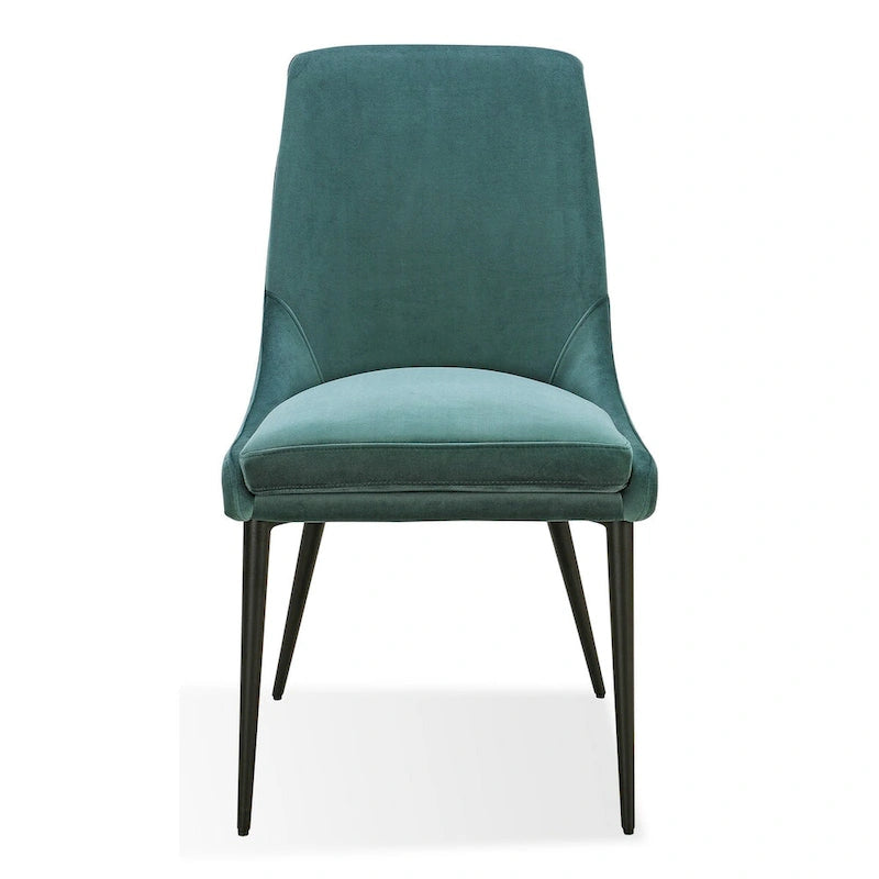 Green Velvet Dining Chairs with Black Tapered Metal Legs, Set of 2