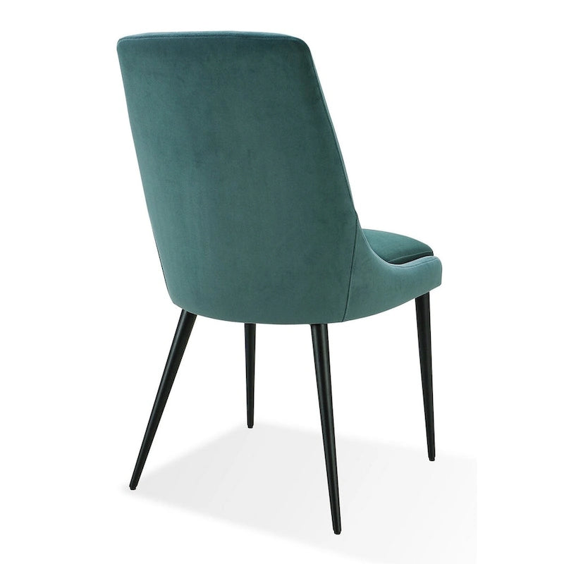 Green Velvet Dining Chairs with Black Tapered Metal Legs, Set of 2