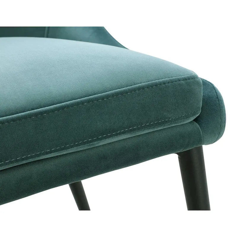 Green Velvet Dining Chairs with Black Tapered Metal Legs, Set of 2