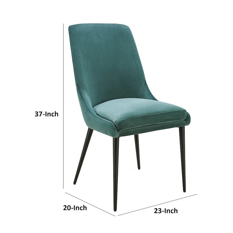 Green Velvet Dining Chairs with Black Tapered Metal Legs, Set of 2