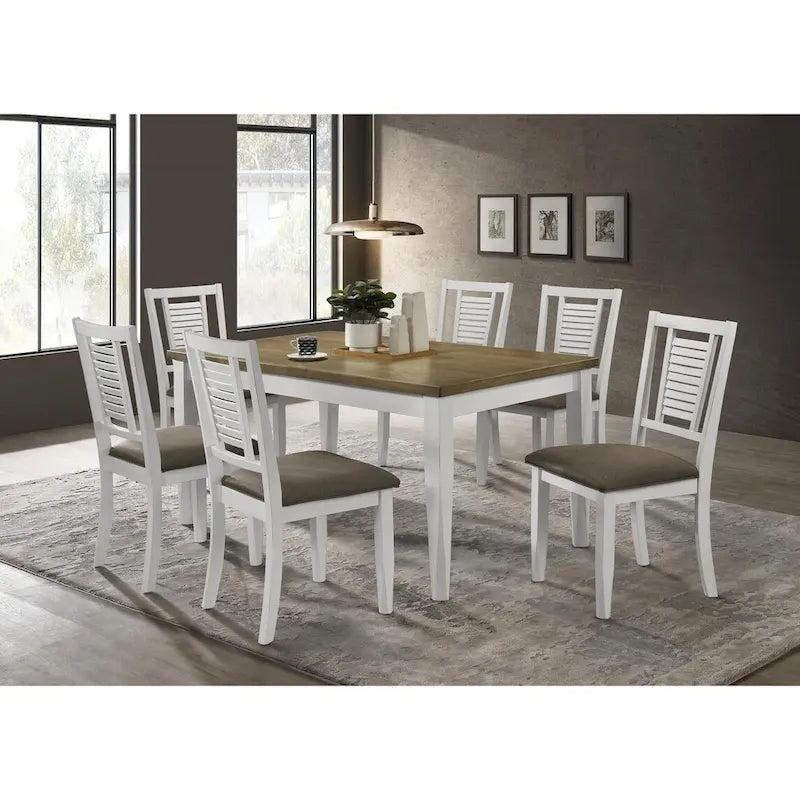Farmhouse Rectangular Dining Table - Brown Brushed Top and Off-White Base