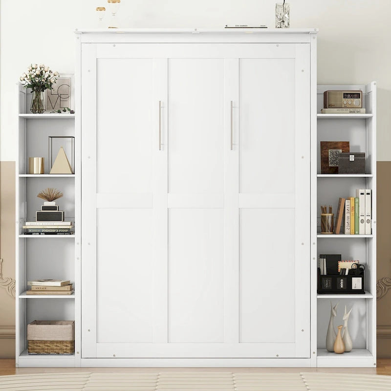 Queen/Full Size Fold-Away Murphy Wall Bed with Side Shelves