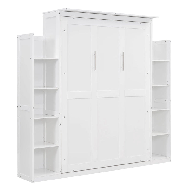 Queen/Full Size Fold-Away Murphy Wall Bed with Side Shelves