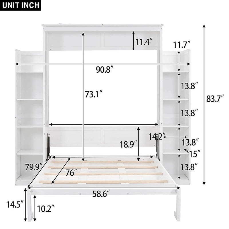 Queen/Full Size Fold-Away Murphy Wall Bed with Side Shelves