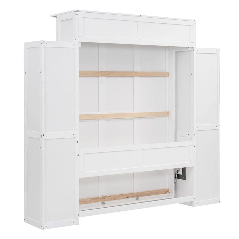 Queen/Full Size Fold-Away Murphy Wall Bed with Side Shelves