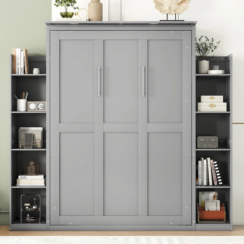 Queen/Full Size Fold-Away Murphy Wall Bed with Side Shelves