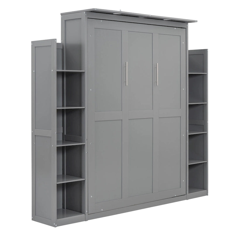 Queen/Full Size Fold-Away Murphy Wall Bed with Side Shelves