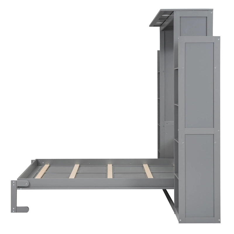 Queen/Full Size Fold-Away Murphy Wall Bed with Side Shelves