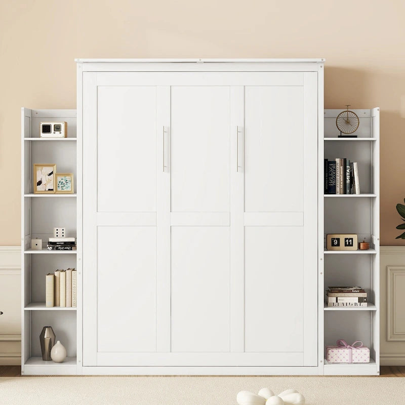Queen/Full Size Fold-Away Murphy Wall Bed with Side Shelves